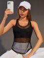SHEIN Daily&Casual Ladies' Round Neck Mesh Sports Tank Top