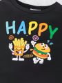 SHEIN Baby Boys' Fun Burger & French Fries Pattern Round Neck Short Sleeve T-shirt And Casual Shorts Set
