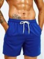 Plus-Size Men'S Solid Color Beach Shorts With Slanted Pockets