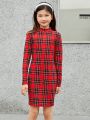 SHEIN Kids KDOMO 3pcs/set Slim Fit Stand Collar Dress For Tween Girls