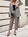 SHEIN Frenchy Women's Fashionable Striped Suit Jacket And Pants Set