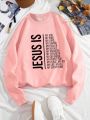 1pc Fashionable Round Neck Letter Printed Fleece Pullover For Teenage Girls, Casual Style