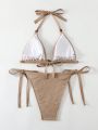 SHEIN Swim Vcay Bead Detail Side Lace Up Triangle Cup Plus Size Bikini Swimsuit