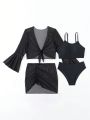 Teen Girl Solid Color Swimsuit 4pcs Set