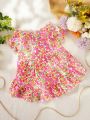 PETSIN 1pc Pink Floral Cute Pet Dress With Bubble Sleeves For Cats And Dogs
