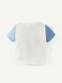 Cozy Cub Baby Boy Casual Color Block Letter Print Round Neck T-Shirt