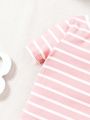 SHEIN 4pcs/Set Baby Girls' Casual Short Sleeve Striped T-Shirt And Shorts Pajama Set