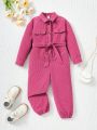SHEIN Kids KDOMO Toddler Girls' Casual Jumpsuit With Pocket Decor
