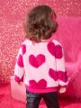 Baby Girl Heart Print Drop Shoulder Fuzzy Sweatshirt