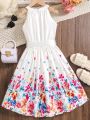 Tween Girl's Summer Off-Shoulder Elegant Floral Dress