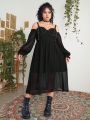 ROMWE PUNK Plus Size Off-the-shoulder Swiss Polka Dot Mesh Dress