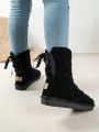 Women's Autumn/winter After Lace-up Knit Mid-calf Snow Boots, Stylish & Warm