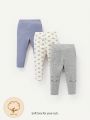 Cozy Cub Baby Boy Cartoon Print + Solid Color Long Pants 3pcs/Set Outfits
