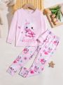 Girls' Cute 3d Rabbit Printed Long Sleeve Pajamas Set With Pants