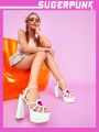 Sugerpunk Women'S High-Heeled Shoes With Heart-Shaped Chunky Heels, Y2k Style Sweet White Sandals With Thick Soles