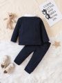 Baby Boys' Bear Embroidered Long Sleeve Top And Pants Set