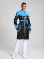 Jhome Apparel Black and Blue Shearling Lined Wrap Coat