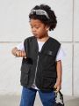 SHEIN Boys Casual Loose Three-Dimensional Pocket Woven Label Vest Jacket