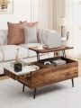 Lift Top Coffee Table with Hidden Compartment and Storage Shelf,Lift Tabletop Dining Table for Home Living Room Espresso,Office,Reception Room,Rustic Brown