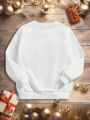SHEIN Toddler Boys' Casual Round Neck Fleece Sweatshirt With New Year Slogan Print