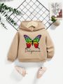 Baby Girl Butterfly & Slogan Graphic Hoodie