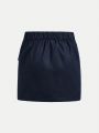 SHEIN Teen Girls' Solid Color Sporty Casual Skirt With Utility Pocket