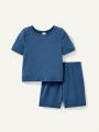 Cozy Cub Baby Boy Snug Fit Pajamas Set Of 4, Including Contrasting Anchor Pattern Short Sleeve Round Neck Top And Casual Shorts For Home Wear