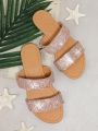 Ladies' Flat Sandals With Gorgeous Rhinestone Decoration