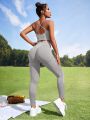 2pcs Seamless Yoga Set Sports Suit Crisscross Backless Cami Hip-hugging Leggings