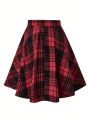 SHEIN LUNE Plus Size Women's Plaid A-line Skirt