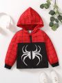 SHEIN Little Boys' Color Block Spider Print Hooded Jacket