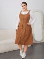 SHEIN Essnce Women'S Plus Size Sleeveless Suspender Dress And Long Sleeve T-Shirt 2pcs/Set