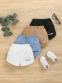 SHEIN 4pcs/Set Unisex Baby Boys' And Girls' Casual Elastic Waistband Letter Print Shorts For Summer