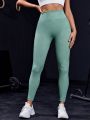 SHEIN Yoga Basic Solid Color Wide Waistband Sports Leggings