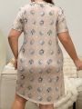 Women'S Plus Size Soft Fabric Cat Printed Short Sleeve Nightgown Dress