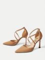 SHEIN SXY New Spring & Autumn Pointed Toe Shallow Mouth Fashionable Light Apricot High Heel Women's Shoes