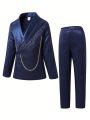Tween Boy Chain Detail Jacquard Blazer & Suit Pants