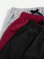 SHEIN Teen Boy's Casual Knit Solid Color Drawstring Pocket Shorts, 3pcs/Set Multicolor