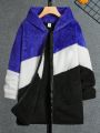 SHEIN Tween Boys' Color Block Hoodies Plush Jacket