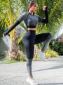 Women'S Long Sleeve Cropped T-Shirt And Leggings Sports Suit