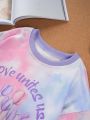 SHEIN Tween Girls Slogan Tie-Dye Print Drop Shoulder Sweatshirt