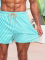 Men'S Striped Printed Drawstring Waist Beach Shorts