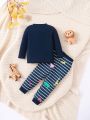 Baby Boys' Lion Pattern Home Clothes Set, Blue, 2pcs