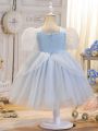 Little Girls' Puff Sleeve Mesh Dress With Bubble Skirt, Formal Occasions