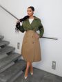 SHEIN SXY Two Tone Double Breasted Belted Trench Coat