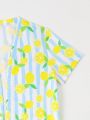Teenage Boys' Blue & White Striped Lemon Print Swimwear Set
