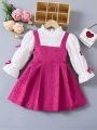 SHEIN Kids KDOMO Young Girl Bowknot Decorated Trumpet Sleeve Two-In-One Dress