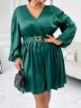 SHEIN Privé Plus Size Dark Green V-neck Dress
