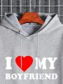 Men's Drawstring Hoodie With Heart And Text Print