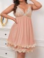 Plus Size Patchwork Lace Sexy Cami Nightgown